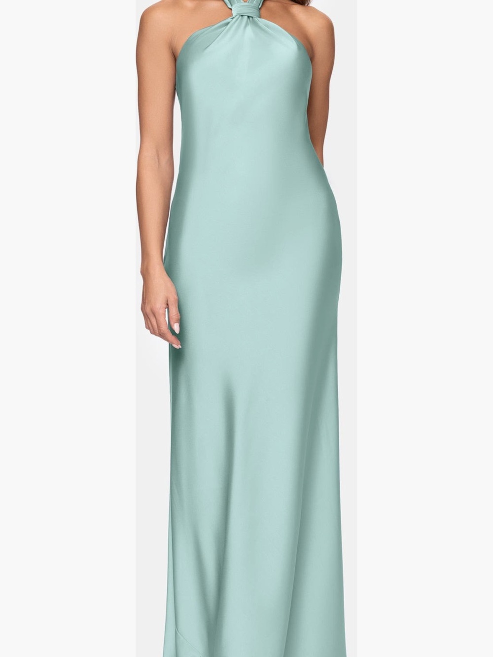 Betsy & Adam Seafoam Green Satin Halter Maxi Dress